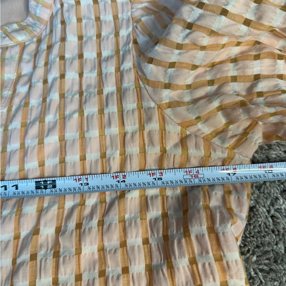 English factory Gingham Tiered Midi Dress Bow Tie Sleeves Orange XS pockets pink - Picture 10 of 14